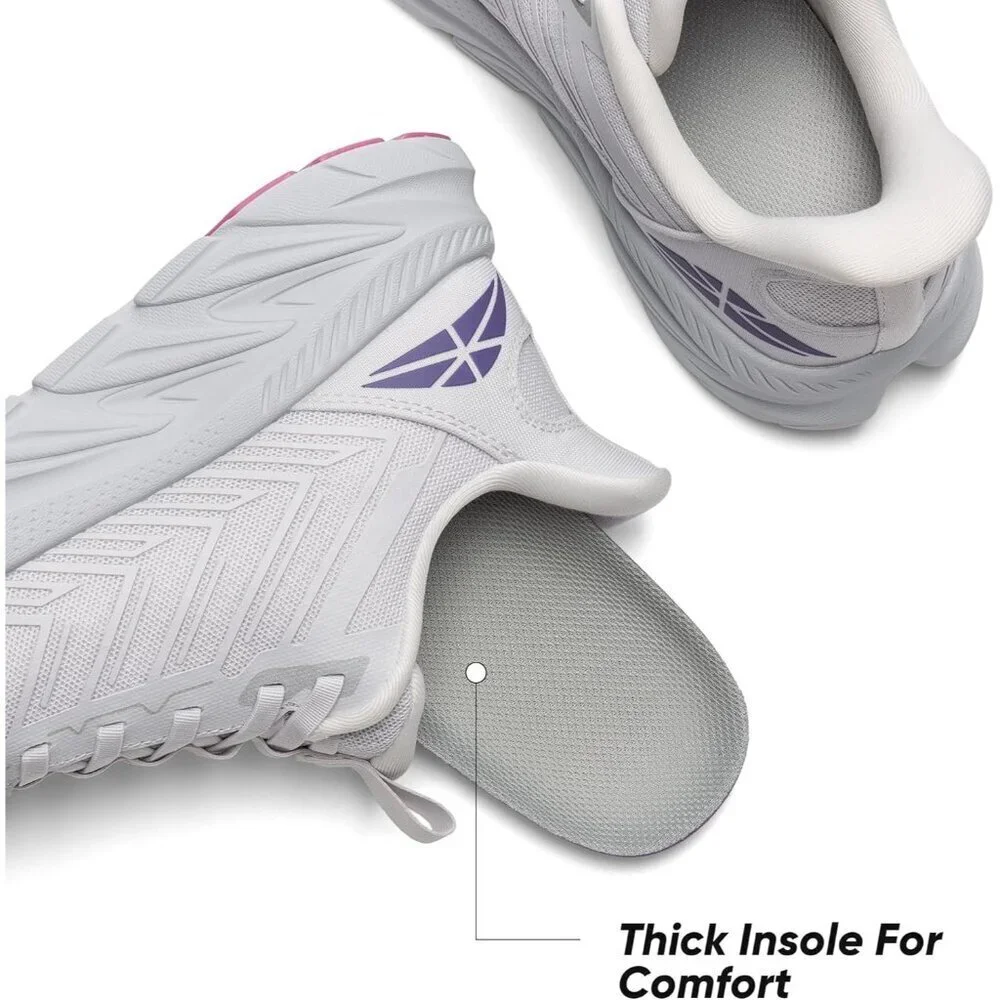Women's Light Grey Purple Walking Shoes Comfort Breathable Non-Slip Gym Sneaker